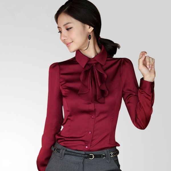 

chiffon shirt women spring elegant long sleeve bow slim women ruffles collar bottoming blouses office ladies fashion work, White