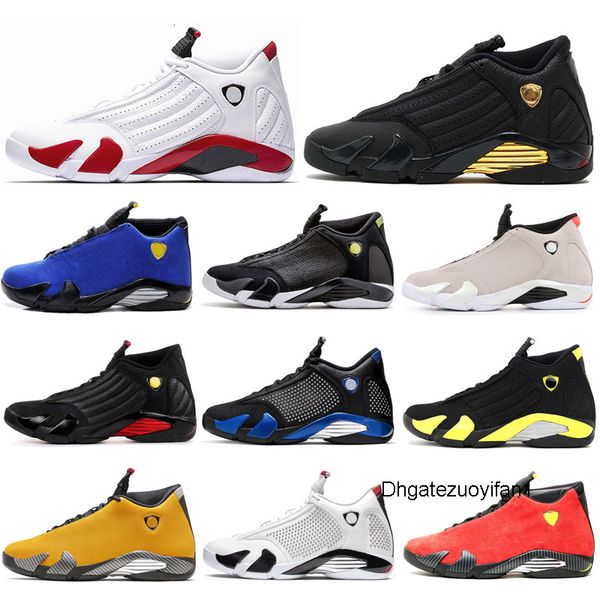 

original classic 14s basketball shoes size 7-13 university gold black toe candy cane 14 men athletic sports sneakers outdoors rree shipping