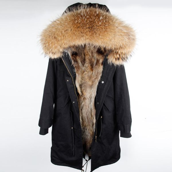 

2019 xx-long parka real natural raccoon fur collar coat hooded real warm fox fur liner over the knee winter jacket women parkas y191016, Black;brown