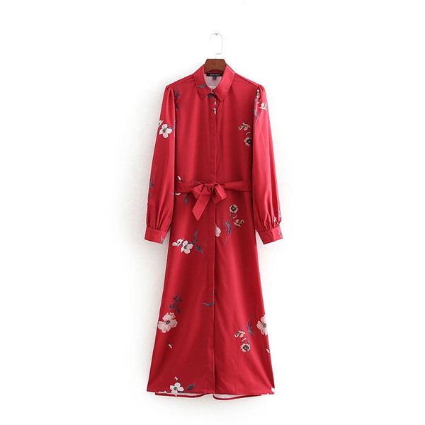 

qz898 spring fashion floral print waistband deco red dress ladies long vestidos, Black;gray
