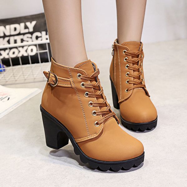 

winter boots lady women shoes autumn boots-women booties woman 2019 high heels round toe zipper clogs platform 2020 stiletto, Black