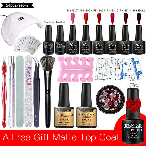 

rban nail 24w uv led lamp for manicure set 6 bottles gel nail polish and base varnish tool set electric machine kit