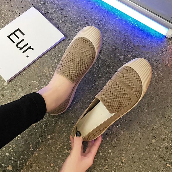 

summer shoes ladies mixed colors round toe tennis female knitting flats shose women casual sneaker 2020 boat grandma breathable, Black