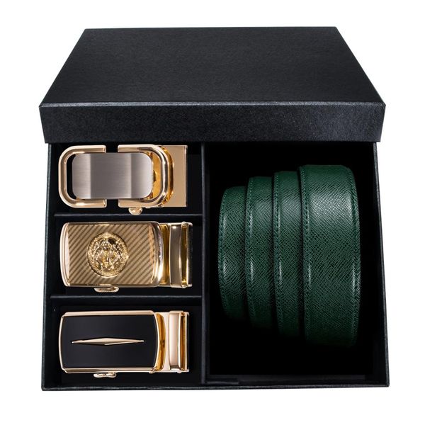 

pt-0010 barry.wang automatic buckle genuine leather luxury green belt for men 110-130cm long alloy buckle men belt gift box sets, Black;brown