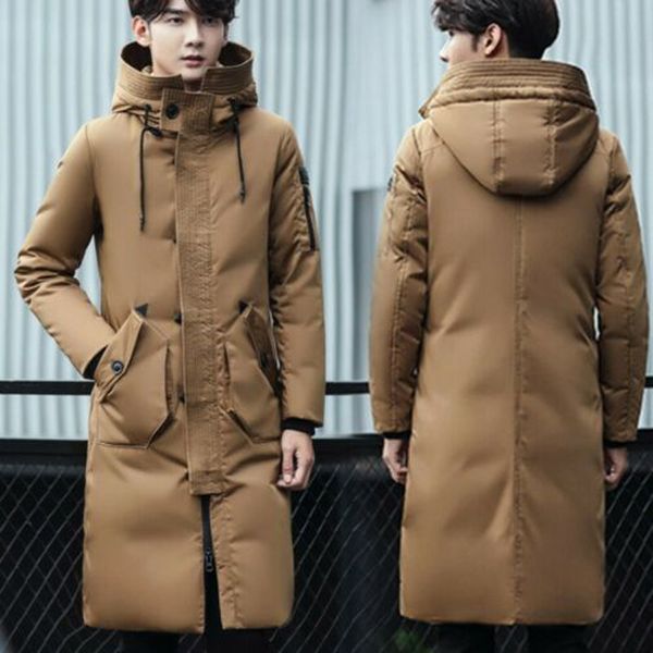 

men drawstring hooded long sleeve outwear baggy thick winter warm overcoat, Black