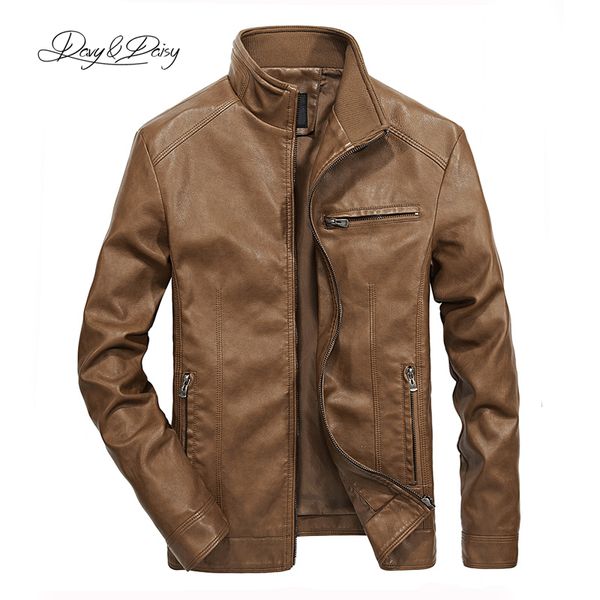 

davydaisy 2019 pu leather jackets men autumn solid stand collar fashion men jacket jaqueta masculina 5xl dct-245 sh190916, Black;brown