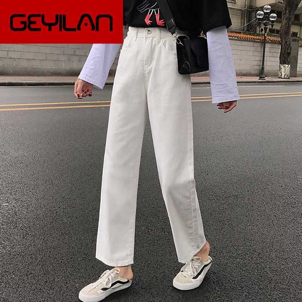 

jeans womens elastic high adjustable waist solid pockets streetwear straight females trousers basic classic ankle-length trendy, Blue