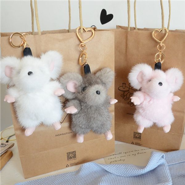 

cute real genuine fur mouse toy keyring handbag keychain car phone pandent, Silver