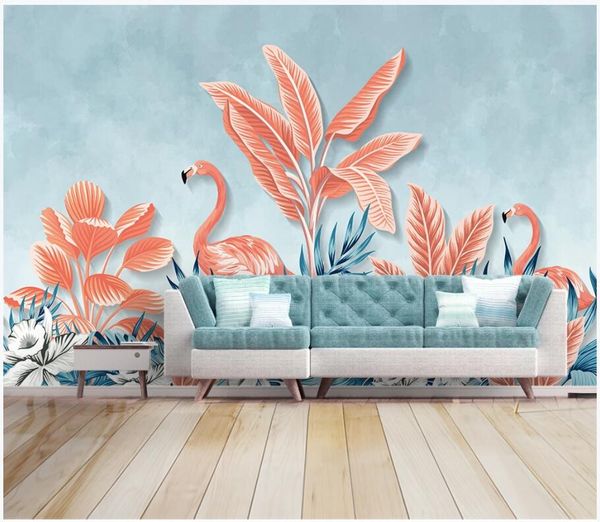 

wdbh custom p mural 3d wallpaper hand painted small fresh tropical plant flamingo home decor 3d wall murals wallpaper for walls 3 d