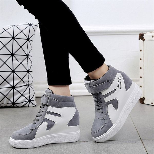 

platform wedge heels boot hidden heel faux suede boots autumn winter hook&loop sneakers women platform boots femme hiver 2020, Black