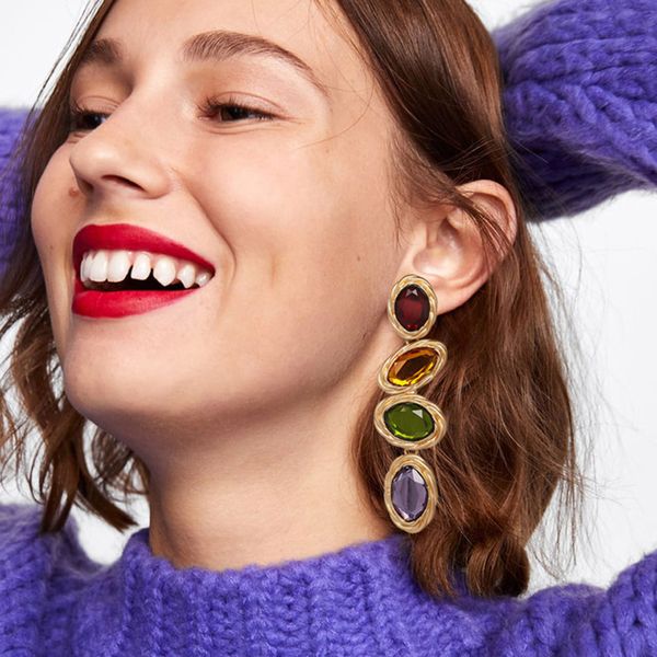 

2019 za earrings colorful long drop dangle earrings women wedding party jewelry bohemian ethnic crystal glass earings femme gift, Silver
