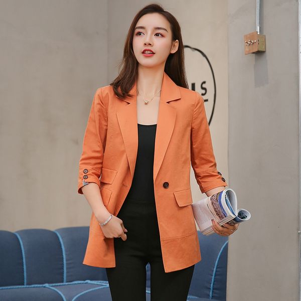 

spring autumn feminino women blazers and jackets cotton and linen suit jacket female long casual linen suit thin section blazer, White;black