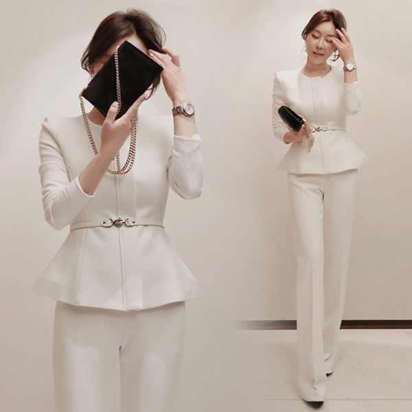 

two piece dress two-piece professional suit female 2021 spring korean temperament long-sleeved jacket high waist wide leg pants, White