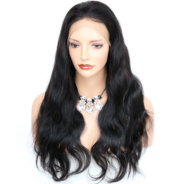 

human hair lace wigs 360 lace wig brazilian human hair body wave with preplucked bleached knots natural hairline, Black;brown