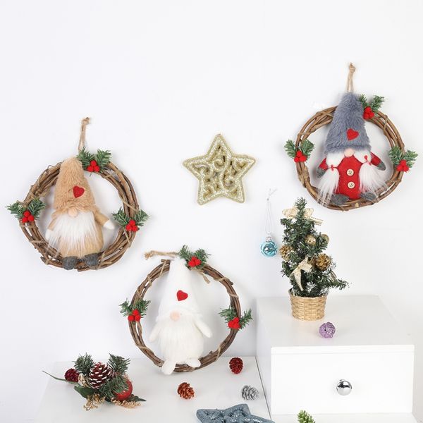 

new christmas garlands plush dolls gnome rattan wreath with swedish santa ornaments home door wall window x-mas decoration