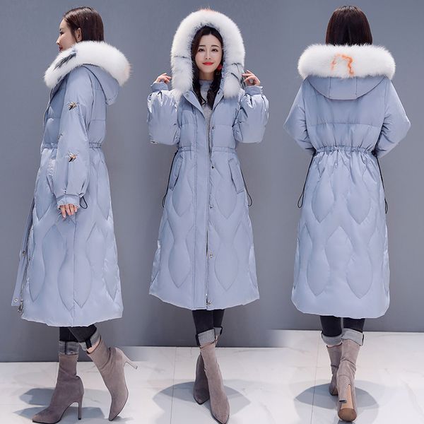 

down jacket cotton-padded clothes women's 2018 new style winter korean-style fashion thick warm cotton-padded jacket long over-t, Blue;black