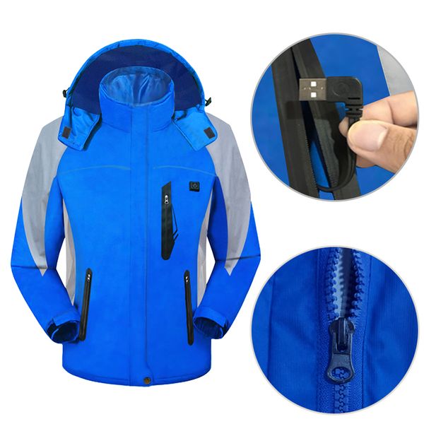 

new hiking jackets outdoor camping trekking climbing coat winter warm jacket women men heating coat skiing climbing snow sports, Blue;black