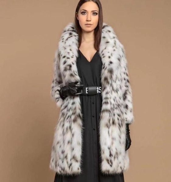 

arlenesain real white lynx fur women long coat, Black