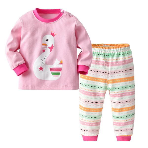 

kids children boys girls sleepwear long-sleeved cute printing casual pajamas set toddler round neck nightwear, Blue;red
