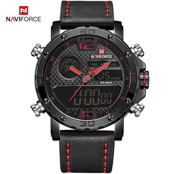 

new naviforce mens waterproof watch men quartz dual display wristwatch male chronograph clock watches relogio masculino, Slivery;brown