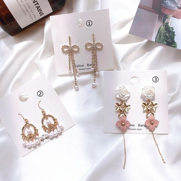 

2019 trendy jewelry exaggerate big earrings for women temperament pendientes mujer simulated pearl flower long tassel brincos, Silver