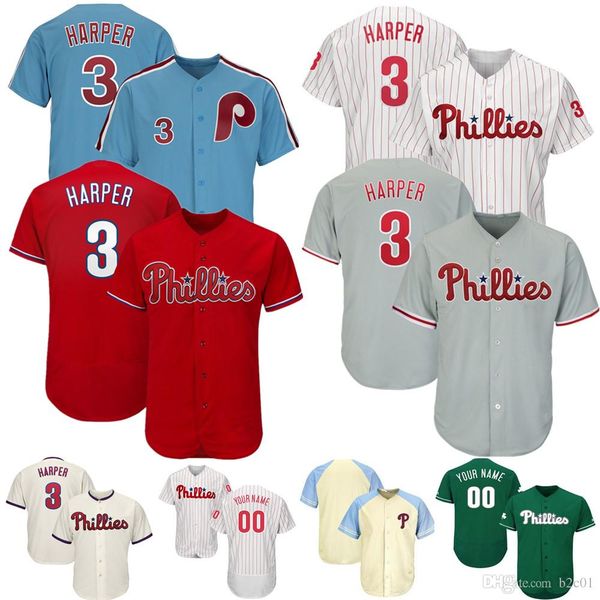 

Custom 2019 New Phillies Philadelphia 3 Bryce Harper Jersey JT Realmuto Philadelphia Maikel Franco Rhys Hoskins Aaron Nola Men
