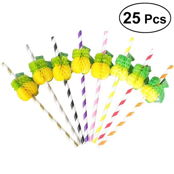 

25pcs party decors straws summer fruit pineapple disposable decorative cartoon cactus suckers for party (random colors