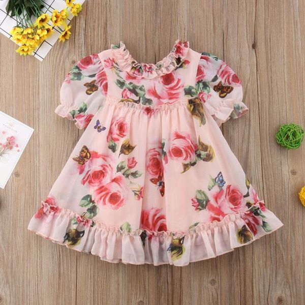 

1-5 years summer baby girl dress printed flower short flare sleeve tulle tutu dresses birthday party girls clothes, Red;yellow