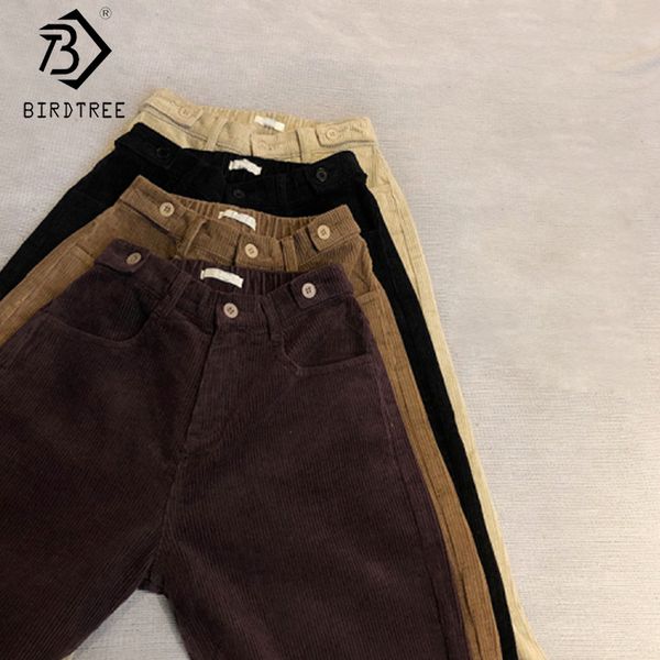 

women's pants & capris 2021 spring casual corduroy full length fashion elastic waist loose straight trousers female bottoms b01415o, Black;white