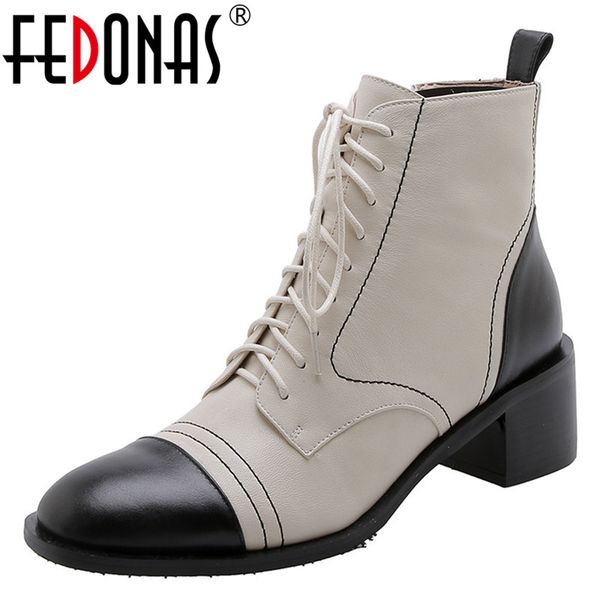 

fedonas brand design women genuine leather ankle boots autumn winter party basic shoes woman side zipper round toe short boots, Black