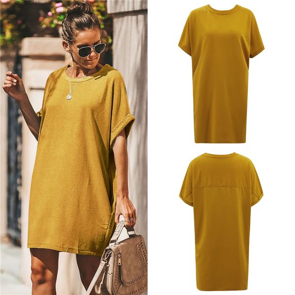 

womens designer tshirt dress casual solid short sleeve round neck loose dresses womens sumemr clothes, Black;gray