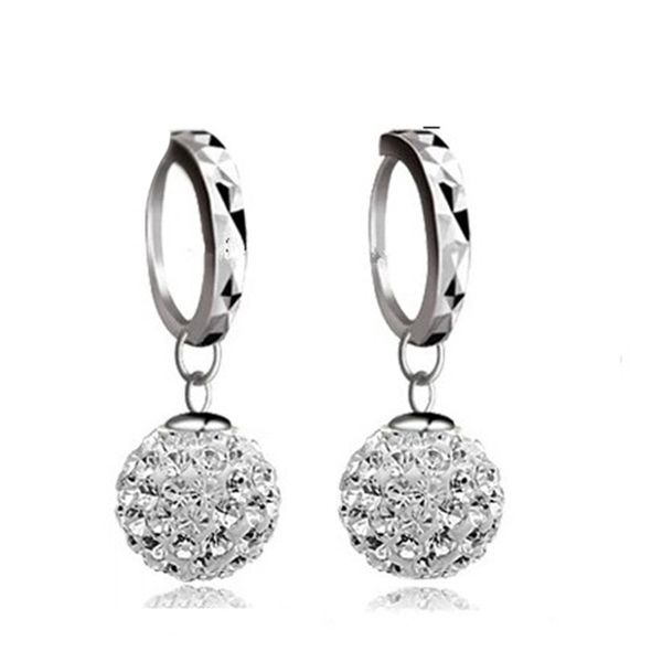 

fashion 925 silver 10 mm 12 mm rhinestone shambhala ball pendant hoop earrings female jewelry accessory, Golden