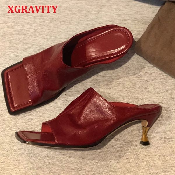 

xgravity vintage high heel summer shoes ladies fashion square toe women evening sandals lady shoes slippers, Black