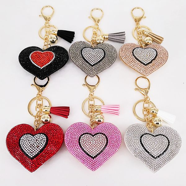 

new lovely six colors double hearts keychain tassel pendants fashion gifts key chains keyring for cellphone / handbag decorative supplies, Silver