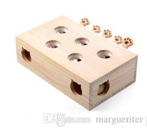 

cat puzzle toy wooden pet hit mouse toys creative five holes mouse hole pet cat interactive toy