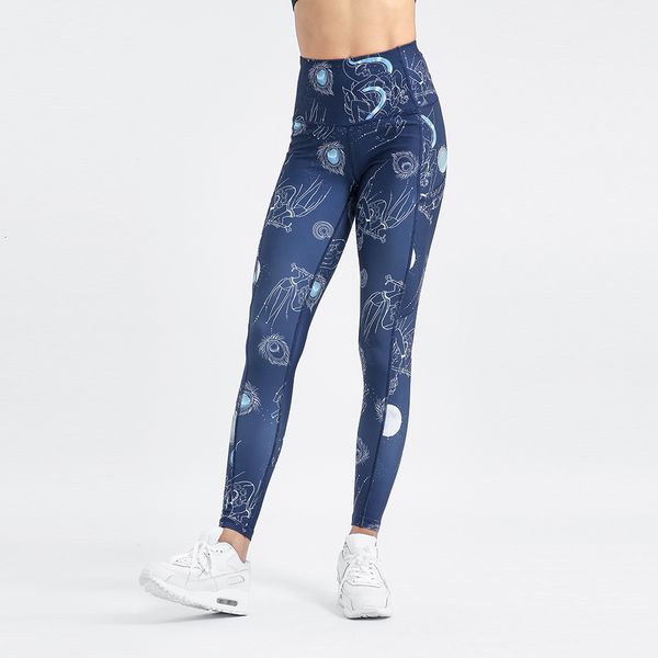 

elastic casual pants 3d digital printing black on blue pattern women leggings fitness clothing ing