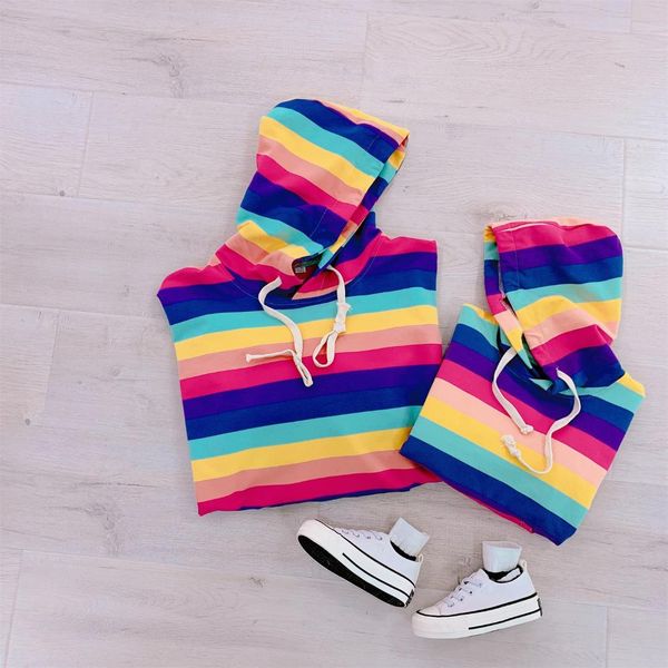 

children's sweatshirt round collar rainbow stripes for boys and girls t-shirts 2019, Blue