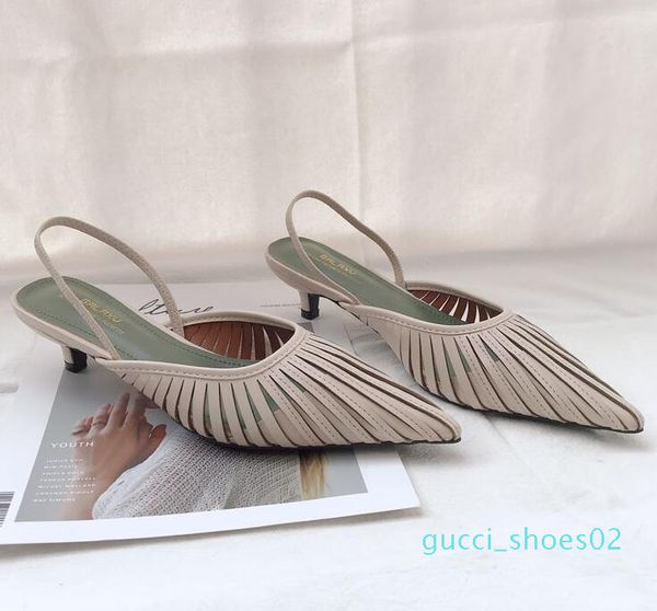 

designer women high heel sandals back strap cut-outs pointed toe shallow mouth stiletto slip on lady middle heel summer sandals g02, Black