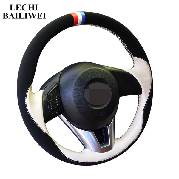 

suede leather steering wheel cover diy hand-stitched car steering wheel cover for atenza 2014 cx-5 cx5 3 cx-3 2016