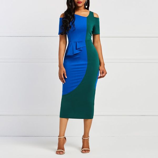 

women off shoulder bodycon dress elegant party stylish patchwork color block hollow summer casual slim female midi dresses, Black;gray
