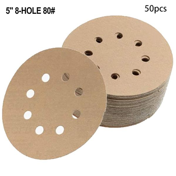 

5-inch 8-hole 80-grit dustless hook and loop sanding discs, 50-pack durable fits porter-cable 97355 and 333 high-strength #40