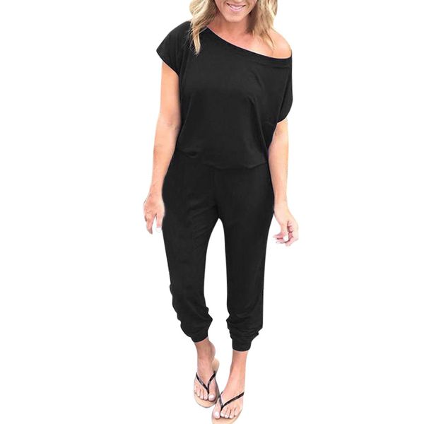 

rompers womens jumpsuit long pants women pocket off shoulder short sleeve rompers jumpsuit long playsuit bodysuit 300503, Black;white