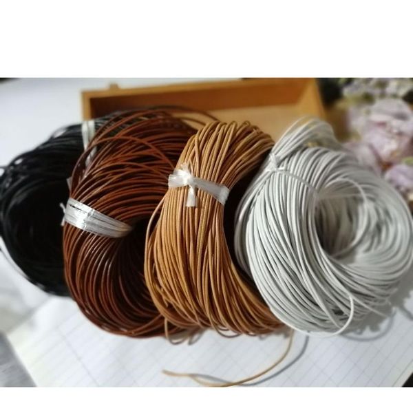 

5m 2mm white black coffee leather rope genuine cow leather round thong cord diy bracelet findings rope string for jewelry making, Black;white