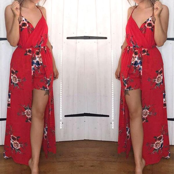 

women elegant long jumpsuit overalls 2019 fashion deep v spaghetti strap summer jumpsuit chiffon club party women rompers, Black;white