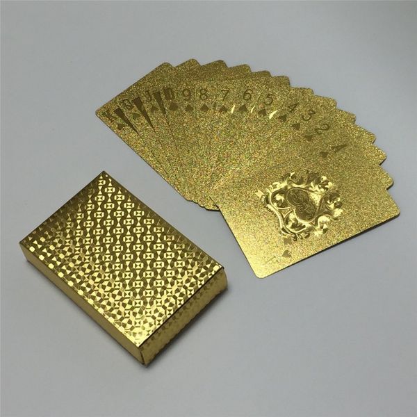 Set di carte da gioco placcate in lamina d'oro impermeabile, set di 54 pezzi, scatola degli attrezzi per trucchi classici da poker