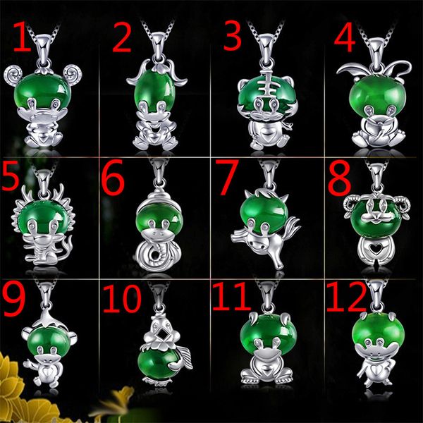 

lockets natural green jade zodiac animal pendant necklace 925 silver jadeite chalcedony amulet fashion charm jewelry gifts for women her