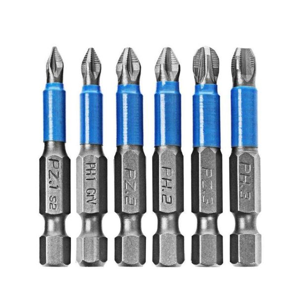 

6pcs imported non-slip screwdriver bit set s2 electric batch cross ph1/2/3 impact pz1/2/3 screw drill kit fit 50mm driver h w5d7