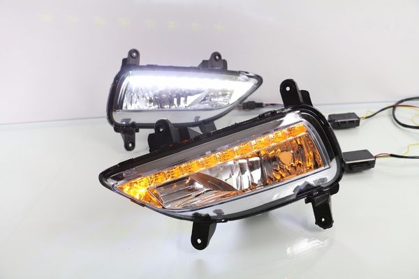 

qirun led drl daytime running light for kia sportage r 2014-2015 with dynamic moving yellow turn signal