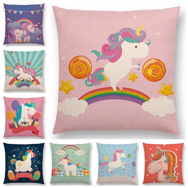 

super cute cartoon unicorn lucky fetish rainbow light sky moon sun stars clouds flower good cushion cover sofa throw pillow case
