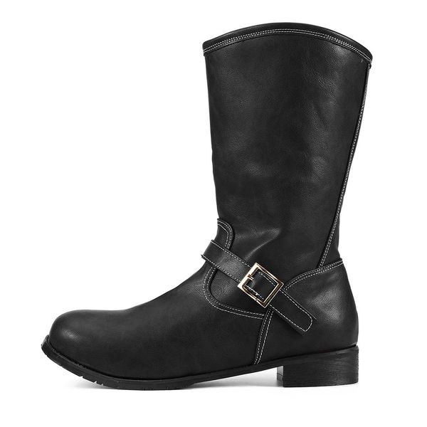

jaycosin fashion men's western boots chunky buckle long boot for man autumn winter pointed toe shoes quality puleather boots man, Black